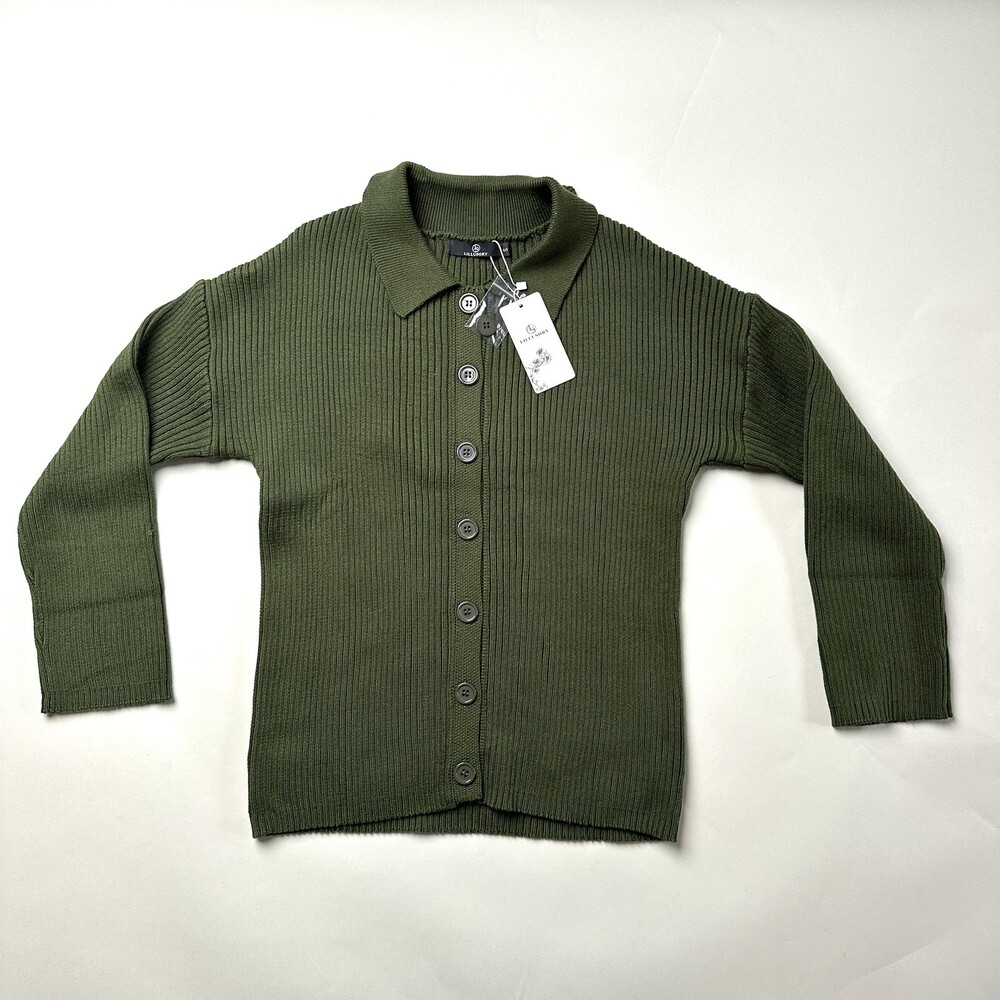Lillusory Sweater Womens Small Button Up Ribbed Collared Cardigan Pullover Top
